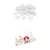 Maxbell 100x White Wooden Snowflake+1pcs Wooden Snowhouse for Christmas Decorations