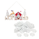 Maxbell 100x White Wooden Snowflake+1pcs Wooden Snowhouse for Christmas Decorations