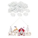 Maxbell 100x White Wooden Snowflake+1pcs Wooden Snowhouse for Christmas Decorations