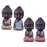 Maxbell 4 Pieces Tea Tray Decor - Little Monk Buddha Ceramic Statues Holder Tea Pet