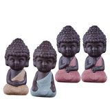 Maxbell 4 Pieces Tea Tray Decor - Little Monk Buddha Ceramic Statues Holder Tea Pet