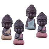Maxbell 4 Pieces Tea Tray Decor - Little Monk Buddha Ceramic Statues Holder Tea Pet