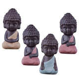 Maxbell 4 Pieces Tea Tray Decor - Little Monk Buddha Ceramic Statues Holder Tea Pet