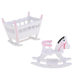 Maxbell 1/12 Dollhouse Miniature Wooden Baby Cradle, Rocking Horse Nursery Room Accs