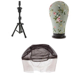 Maxbell Cork Canvas Block Mannequin Head Wig Making Display+Tripod Stand+Lace Cap