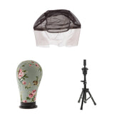Maxbell Cork Canvas Block Mannequin Head Wig Making Display+Tripod Stand+Lace Cap