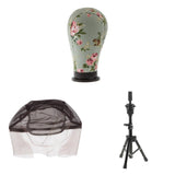 Maxbell Cork Canvas Block Mannequin Head Wig Making Display+Tripod Stand+Lace Cap