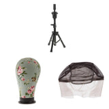 Maxbell Cork Canvas Block Mannequin Head Wig Making Display+Tripod Stand+Lace Cap