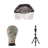 Maxbell Cork Canvas Block Mannequin Head Wig Making Display+Tripod Stand+Lace Cap
