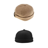 Maxbell 2x Retro Casual Docker Hat SkullCap Beanie Brimless Landlord Hat Black+Brown
