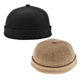 Maxbell 2x Retro Casual Docker Hat SkullCap Beanie Brimless Landlord Hat Black+Brown