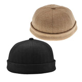 Maxbell 2x Retro Casual Docker Hat SkullCap Beanie Brimless Landlord Hat Black+Brown