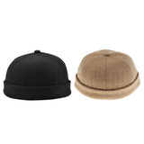 Maxbell 2x Retro Casual Docker Hat SkullCap Beanie Brimless Landlord Hat Black+Brown