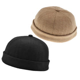 Maxbell 2x Retro Casual Docker Hat SkullCap Beanie Brimless Landlord Hat Black+Brown