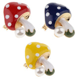 Maxbell 3 Pieces Delicate 3 Colors Enamel Faux Pearl Mushroom Brooch Pins for Womens