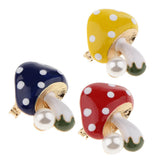 Maxbell 3 Pieces Delicate 3 Colors Enamel Faux Pearl Mushroom Brooch Pins for Womens