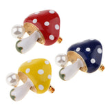 Maxbell 3 Pieces Delicate 3 Colors Enamel Faux Pearl Mushroom Brooch Pins for Womens