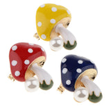 Maxbell 3 Pieces Delicate 3 Colors Enamel Faux Pearl Mushroom Brooch Pins for Womens