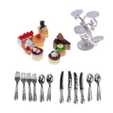 Maxbell 1:12 Miniature Cake Fruit Stand with Tableware Dollhouse Kitchen Accessories