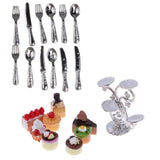 Maxbell 1:12 Miniature Cake Fruit Stand with Tableware Dollhouse Kitchen Accessories