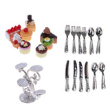 Maxbell 1:12 Miniature Cake Fruit Stand with Tableware Dollhouse Kitchen Accessories