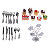 Maxbell 1:12 Miniature Cake Fruit Stand with Tableware Dollhouse Kitchen Accessories