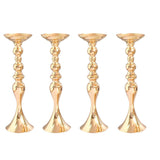 Maxbell 4pcs Long Stand Metal Candle Tea Light Holder Candlestick Flower Vase Gold-L