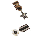 Maxbell 2 Pieces Vintage Crown Star Geometric Medal Badge Fabric Uniform Brooch