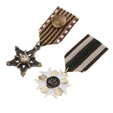Maxbell 2 Pieces Vintage Crown Star Geometric Medal Badge Fabric Uniform Brooch