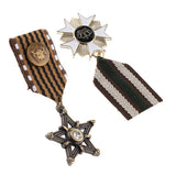 Maxbell 2 Pieces Vintage Crown Star Geometric Medal Badge Fabric Uniform Brooch