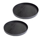 Maxbell Round Wooden Plate Food Snack Serving Trays Salad Bowl Black 21cm+24cm