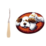 Latch Hook Rug Kits DIY Dog Craft Embroidery Cushion with Wood Crochet Hook