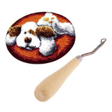 Latch Hook Rug Kits DIY Dog Craft Embroidery Cushion with Wood Crochet Hook