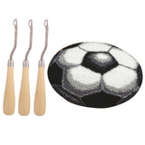 DIY Football Latch Hook Rug Kits Embroidery Cushion + 3Pcs Wood Crochet Hook