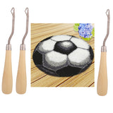 DIY Football Latch Hook Rug Kits Embroidery Cushion + 3Pcs Wood Crochet Hook