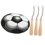 DIY Football Latch Hook Rug Kits Embroidery Cushion + 3Pcs Wood Crochet Hook