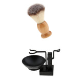 Men Beards Moustache Shaving Brush Bowl Stand Holder Set Kit Alloy + Wood