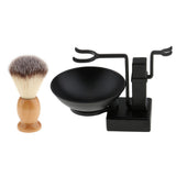 Men Beards Moustache Shaving Brush Bowl Stand Holder Set Kit Alloy + Wood