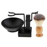 Men Beards Moustache Shaving Brush Bowl Stand Holder Set Kit Alloy + Wood