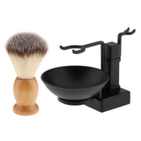 Men Beards Moustache Shaving Brush Bowl Stand Holder Set Kit Alloy + Wood