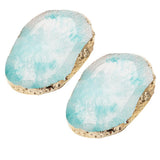 2x Resin Imitation agate nail art Palette drink coaster cup mat decors blue