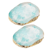 2x Resin Imitation agate nail art Palette drink coaster cup mat decors blue
