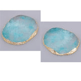 2x Resin Imitation agate nail art Palette drink coaster cup mat decors blue