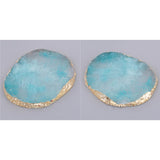 2x Resin Imitation agate nail art Palette drink coaster cup mat decors blue