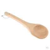 5Pcs Straight Long Handle Wooden Spoon Wooden Sauna Ladle Kitchen Soup Spoon