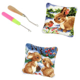 2 Set Rabbit Pillowcase Latch Hook Kit and 2pcs Latch Hook Tool for Beginner