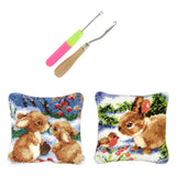 2 Set Rabbit Pillowcase Latch Hook Kit and 2pcs Latch Hook Tool for Beginner
