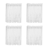 4Pcs Embroidered Lace Window Voile Sheer Curtain Valance Tiers 74x61cm White