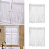 4Pcs Embroidered Lace Window Voile Sheer Curtain Valance Tiers 74x61cm White