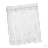 4Pcs Embroidered Lace Window Voile Sheer Curtain Valance Tiers 74x61cm White